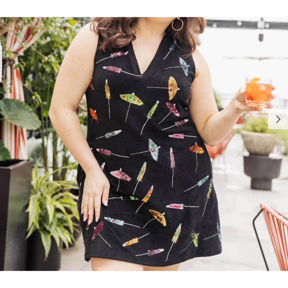 NEW QUEEN OF SPARKLES black terry cocktail umbrella dress in black